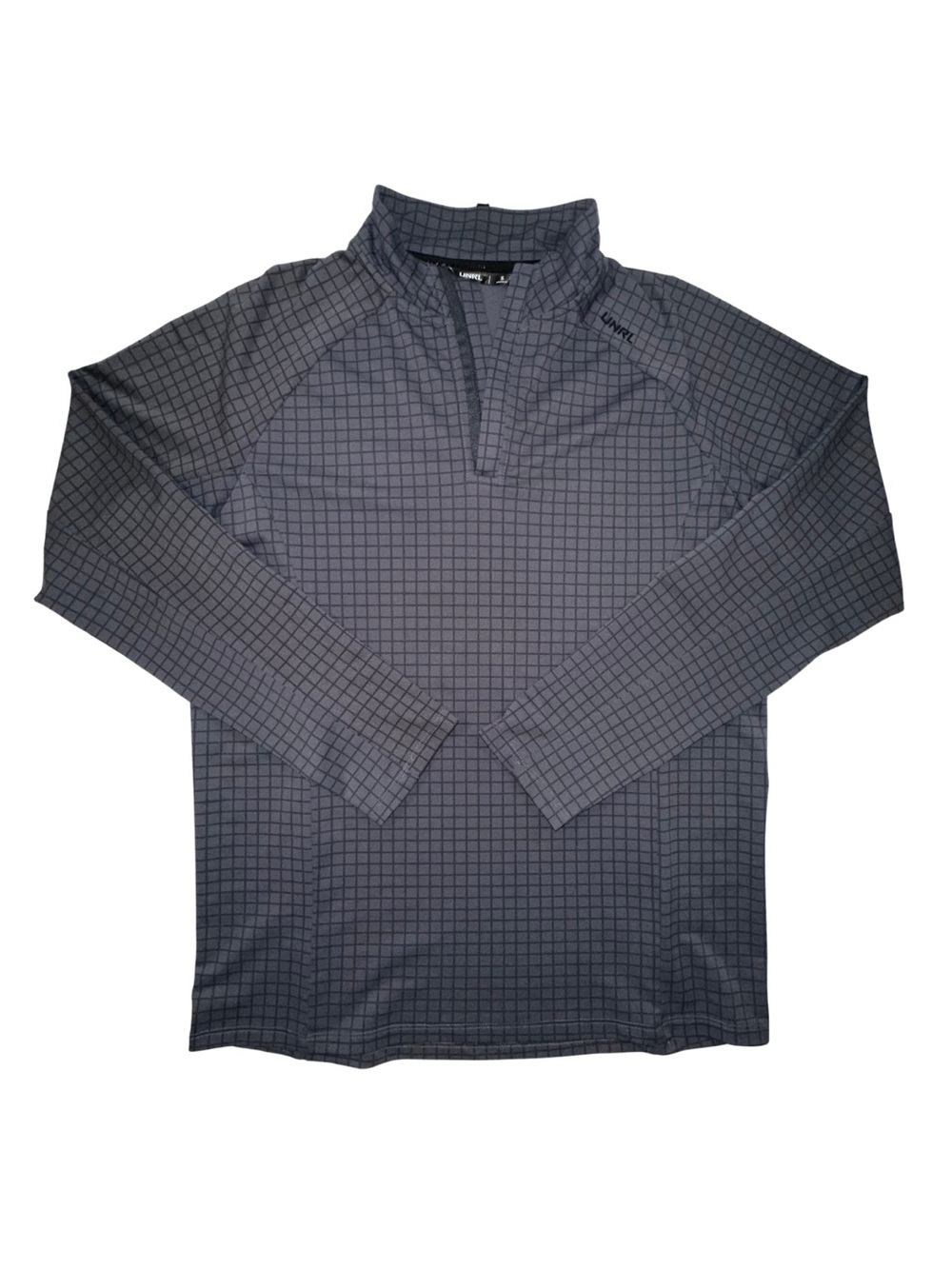 UNRL Men’s Small Gray Black Square Grid Quarter Zip Pullover